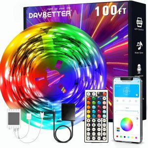 DAYBETTER LED Strip Lights 100ft, Smart Lighting with App Remote Control, RGB LED Lights for Bedroom, Music Sync Color Changing for Room Home Decor Party (1 Roll)